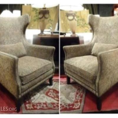 PAIR BERNHARDT WING CHAIRS WITH NAILHEAD TRIM