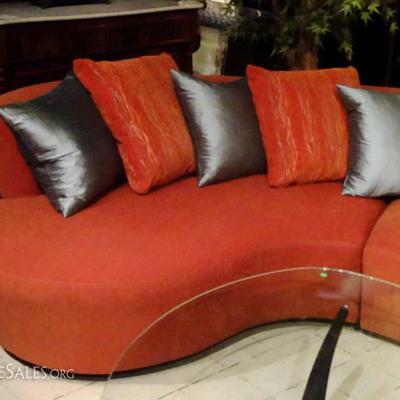 VLADIMIR KAGAN STYLE SECTIONAL SOFA IN RED TERRA COTTA UPHOLSTERY