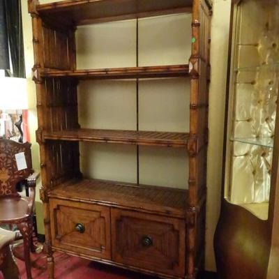 TOMMY BAHAMA BAMBOO AND WOOD BOOKCASE WITH RATTAN ACCENTS