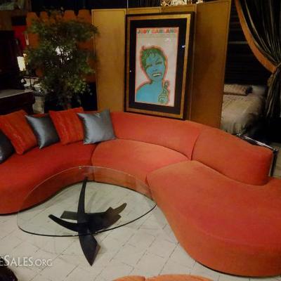 VLADIMIR KAGAN STYLE SECTIONAL SOFA IN RED TERRA COTTA UPHOLSTERY