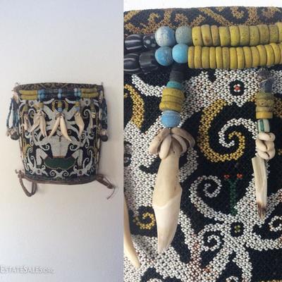 New Guinea tribal art "Dyak beaded baby carrier"