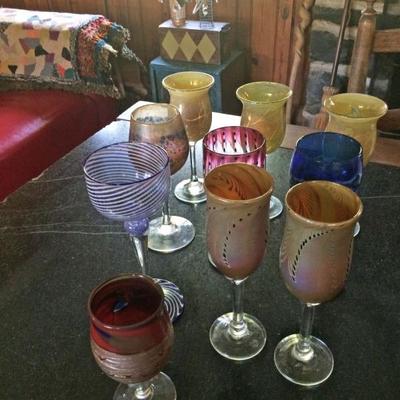Gorgeous collection of hand blown glass goblets and wine glasses