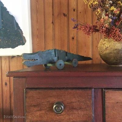 Detail of antique alligator pull toy