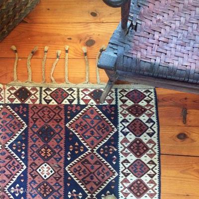 Detail of Kilim rug & antique rocker