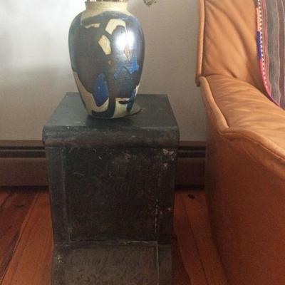 Antique tin storage bin, lovely art pottery vase with branches