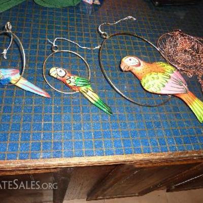 Ceramic Hanging Parrots and Hanging Basket