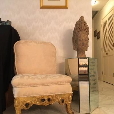 Mirrored Pedestal, Slipper Chair