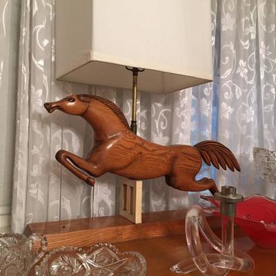 Custom Made Galloping Horse Lamp, Lucite Candle Stick, Art Glass, Cut Crystal 