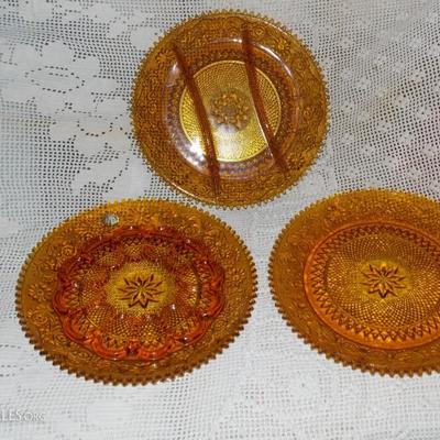 Tiara amber egg plate, divided plate and platter