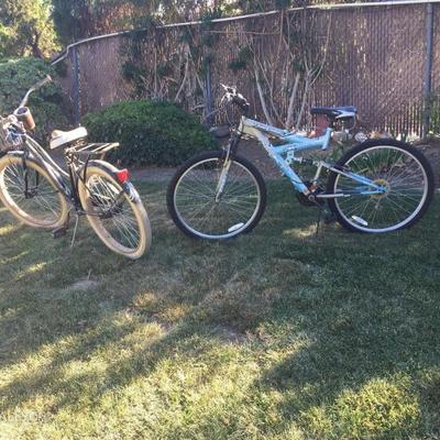 Beach cruiser and mountain bicycles 