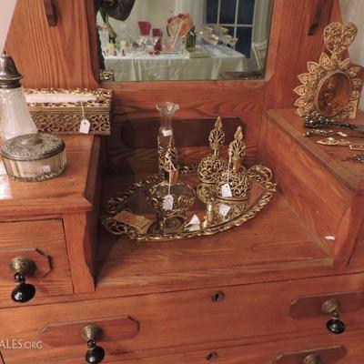 Vintage Brass Filigree Vanity Sets