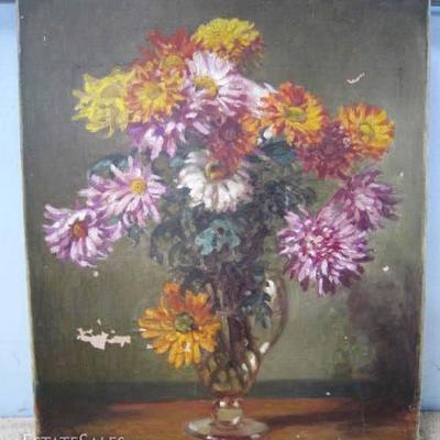 â€œChrysanthemums in a glass Vaseâ€ by Alfred Egerton Cooper (1883-1974): oil on canvas measuring 30â€ high by 24.5â€ wide unframed....