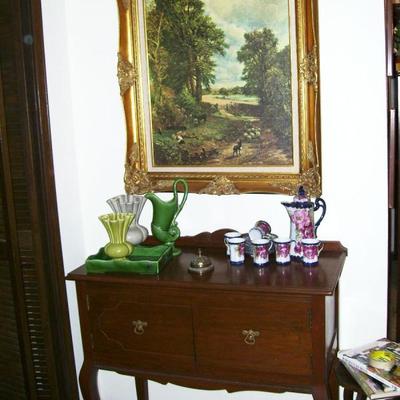 Queen Anne style foyer table - vintage chocolate set