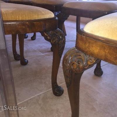 8 Mahogany chairs with Paw foot, Cabriole Leg.  Antique high back Dining Chairs. Horsehair stuffing recovered upholstery.


