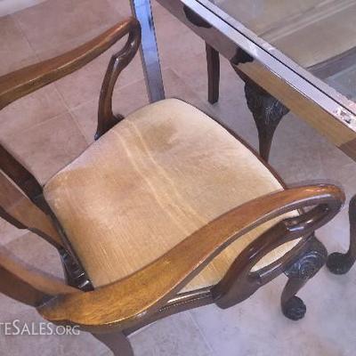 8 Mahogany chairs with Paw foot, Cabriole Leg.  Antique high back Dining Chairs. Horsehair stuffing recovered upholstery.
