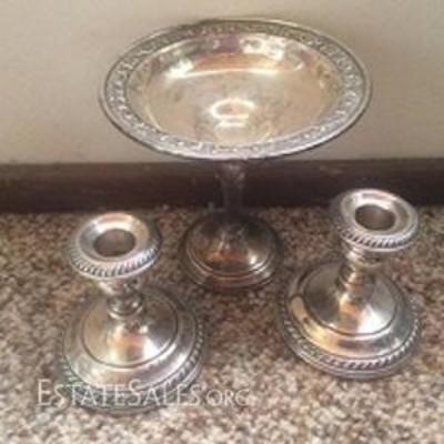 Sterling Silver Candle Holders and Candy Dish
