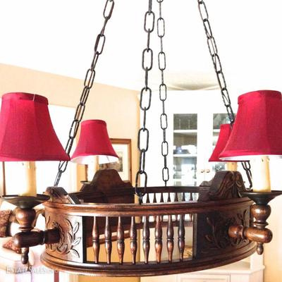 One-of-a-kind Antique Hand Carved Wood Chandelier Converted From Ga