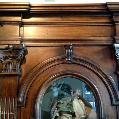 Unique Antique Hand Carved Display Cabinet With Arched Glass Doors with key locks