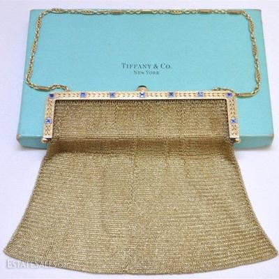 Tiffany & Co. solid 14k yellow gold and sapphire purse