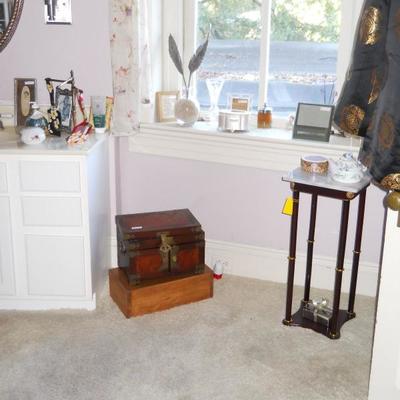 jewelry boxes, marble top table, etc,