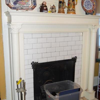 decorative plates, beer steins, fireplace tools, etc.