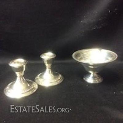Sterling Silver Bowl and Candle Holders