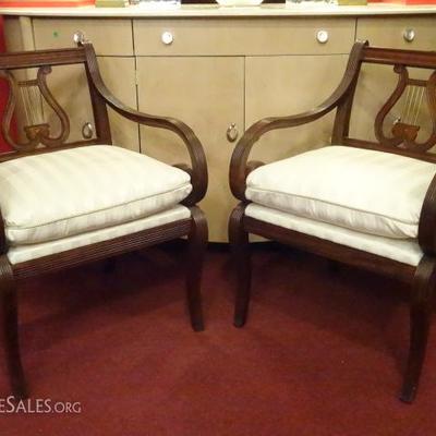 THOMASVILLE DUNCAN PHYFE STYLE ARMCHAIRS WITH LYRE BACKS