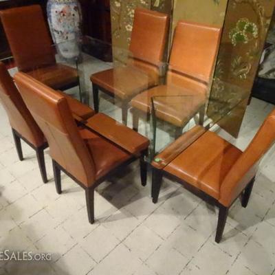 SET OF 6 SADDLE BROWN LEATHER DINING CHAIRS