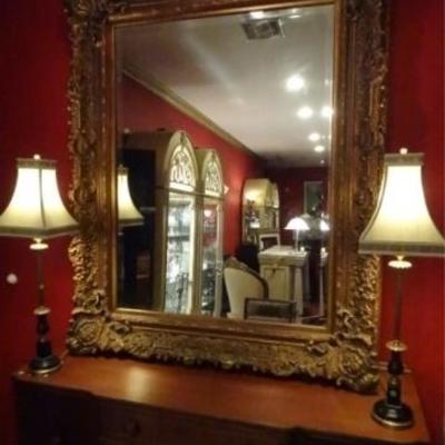 LARGE 5 FT TALL ROCOCO GILT WOOD MIRROR