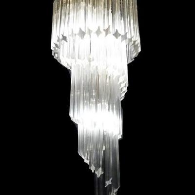 VENINI CRYSTAL CHANDELIER WITH 4 SPIRAL TIERS, 36 INCHES TALL