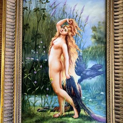 Large KPM Porcelain Painting “Nude Siren with Sea Monster”