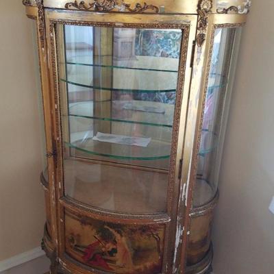 Louis XV Vernis Martin style gold gilt metal mounted serpentine mirrored display cabinet/Vitrine 
