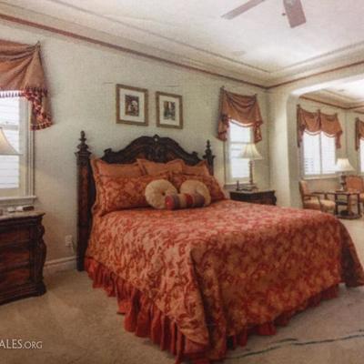 King-sized Sleep Number Bed with Gorgeous Custom Bedding, Marble-top Dresser and Night Stands