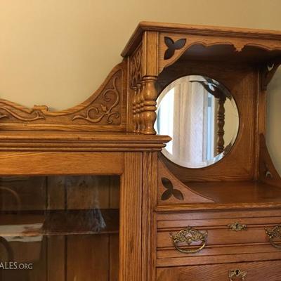 Antique curio with secretary desk and mirror. Rare find!! 