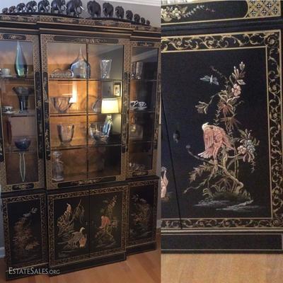 Chinoiserie style display cabinet with lights. Absolutely stunning, and in perfect condition!