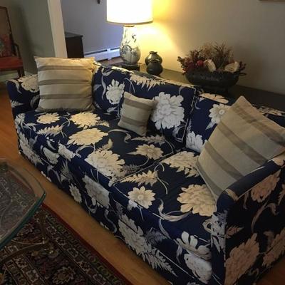 Beautiful custom made navy and cream floral couch in perfect condtion