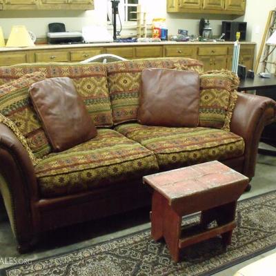 King Hickory leather and fabric sofa.
