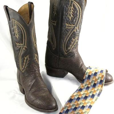 Tony Lama El Paso Texas Brown Leather Boots shown with 