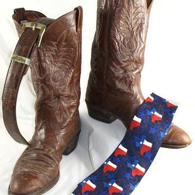 Nocona Brown Boots and Great American Belt Company Brown Alligator Lizard Leather Belt shown with RM Style Texas and Flag w/Star 2000...