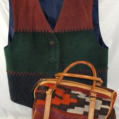 Navaho Blanket Handbag with Leather Trim and a 