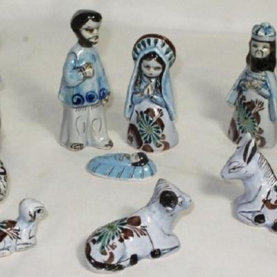  Mexico 14 Piece Nativity Scene, Hand Made/Painted 