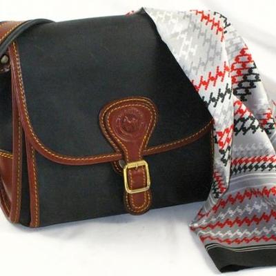 Los Robles Polo Time Leather Handbag with Black/Gray/Red Houndstooth Italian Made Scarf