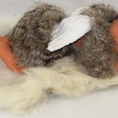 F. Montani Signed Porcelain Baby Indian Angel in Rabbit Fur Sleeping on a Cloud of White Rabbit Fur