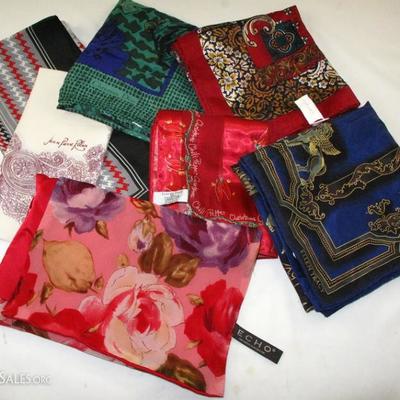 Sample of many scarves, Christian Dior, etc.