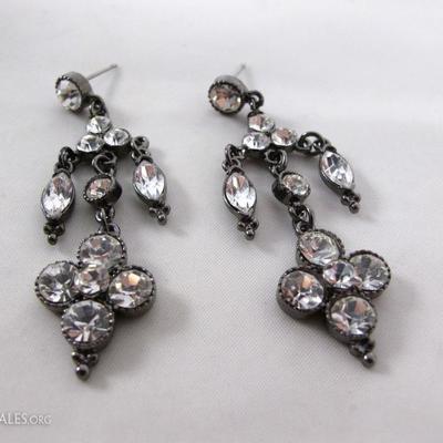 Silvertone Crystal Pierced Dangle Earrings