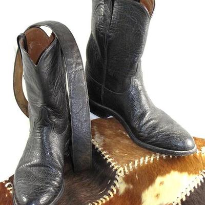 Handmade Custom Black Ostrich Skin Boots and Eldorado West Handmade Elephant Leather Black Belt