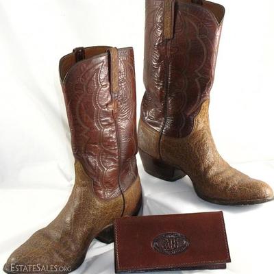 Dan Lucchese Brown Boots and Double J Saddlery Handmade Leather Check Book Wallet