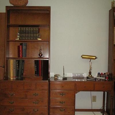 Ethan Allen Lowboy Chest with Bookcase Top and a Student Desk 