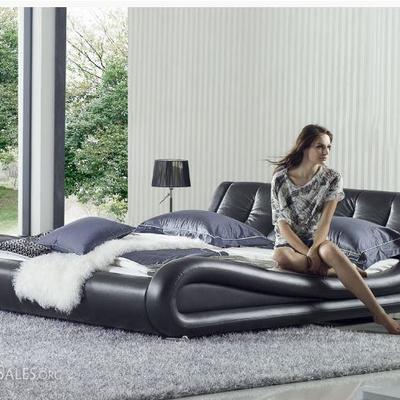 LEATHER WRAPPED KING BED BY IQ GERMANY IN GRAY