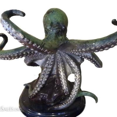 LARGE PATINATED BRONZE OCTOPUS SCULPTURE WITH GOLD GILT ACCENTS AT A FRACTION OF GALLERY PRICES!